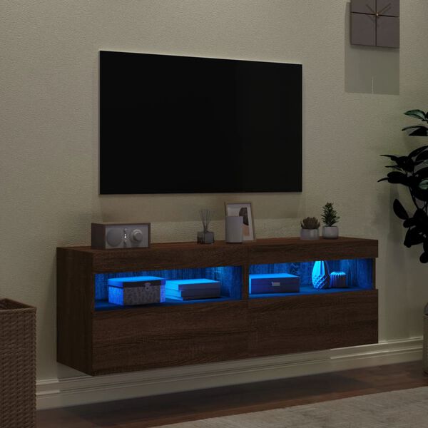 vidaXL TV Wall Cabinets with LED Lights 2 pcs Brown Oak 60x30x40 cm