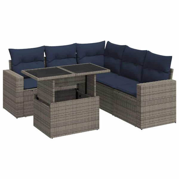 vidaXL 6 Piece Garden Sofa Set with Cushions Grey Poly Rattan Acacia