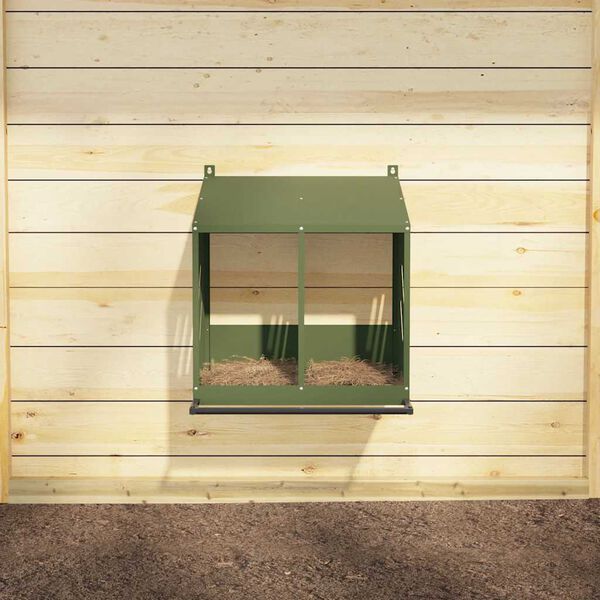 vidaXL Chicken Nesting Box with 2 Compartments Olive Green Metal