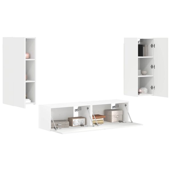 vidaXL TV Cabinet Set Wall-mounted 2 pcs White Engineered Wood
