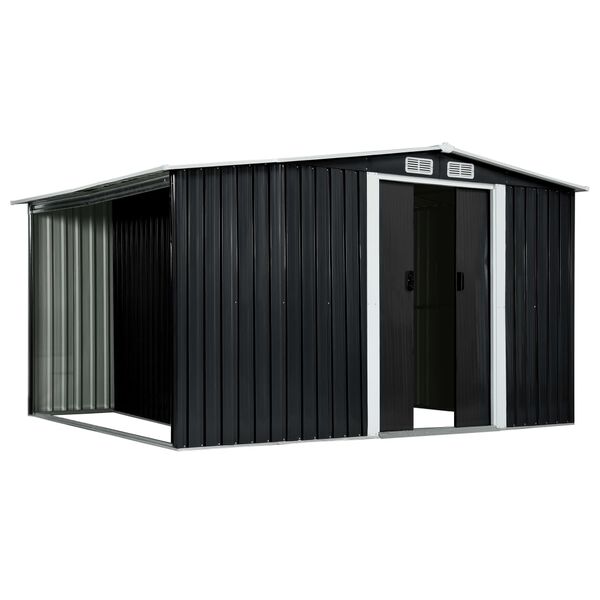 vidaXL Garden Shed with Sliding Doors Anthracite 329.5x131x178 cm Steel