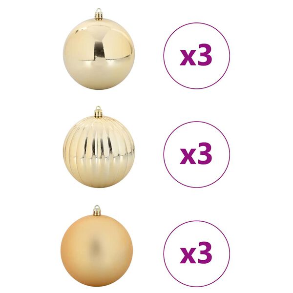vidaXL Christmas Bauble Set 9 pcs Gold Plastic