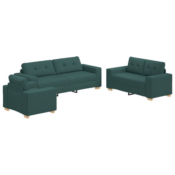 vidaXL Sofa 3 pcs Dark Green Fabric