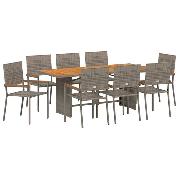 vidaXL Garden Dining Set 9 pcs Grey Poly Rattan