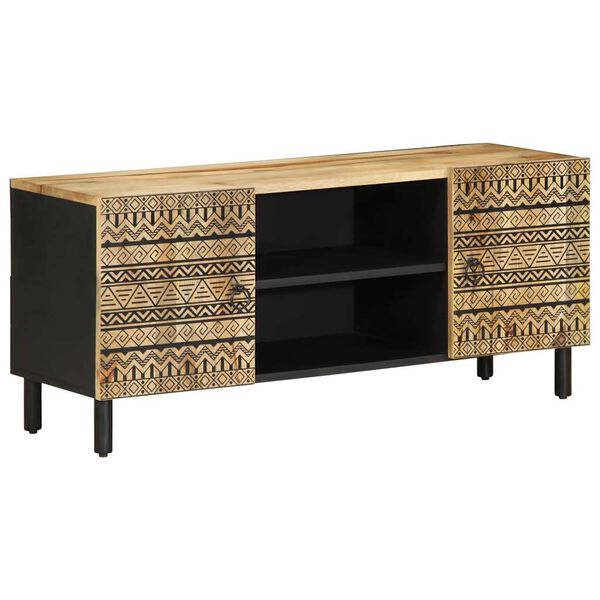 vidaXL TV Cabinet Black 105x33.5x46 cm Solid Rough Wood Mango