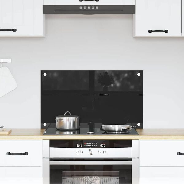 vidaXL Kitchen Backsplash Black 70 x 40 cm Tempered Glass