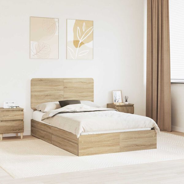 vidaXL Storage Bed with Drawer Sonoma Oak 120 x 200 cm Engineered Wood