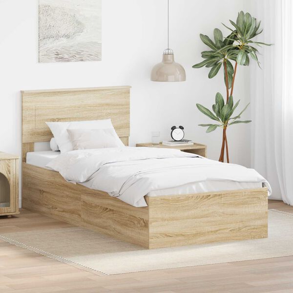 vidaXL Bed Frame with Headboard Sonoma Oak 75 x 190 cm Engineered Wood