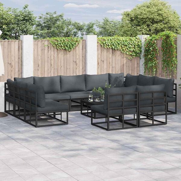 vidaXL Garden Sofa Set with Cushion 11 pcs Black Aluminium