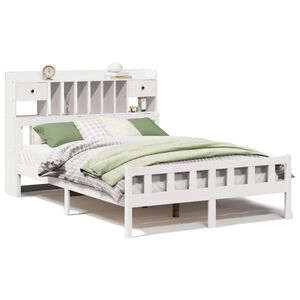 vidaXL Bookcase Bed without Mattress White 150x200 cm King Size Solid Wood Pine