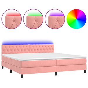 vidaXL Box Spring Bed with Mattress&LED Pink 200x200cm Velvet