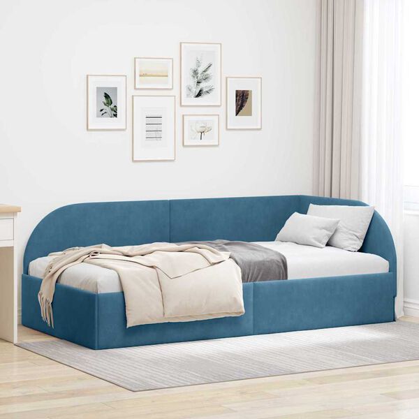 vidaXL Corner Bed Frame with Headboard Blue 80 cm x 200 cm Velvet