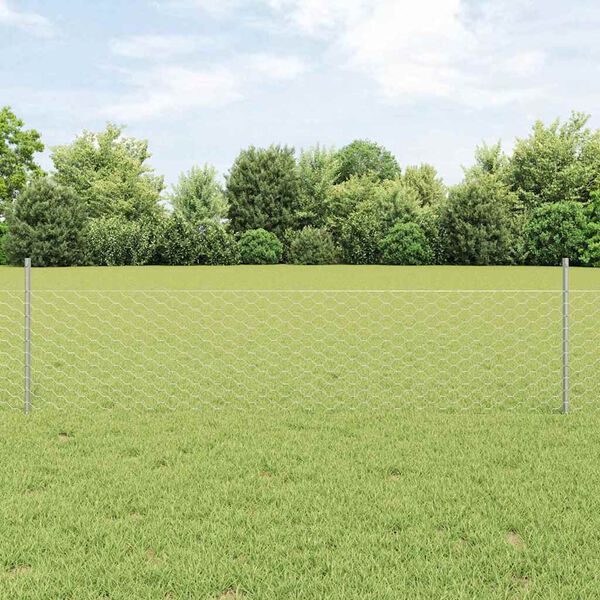 vidaXL Fence with Post Silver 0.5 x 10 m Steel