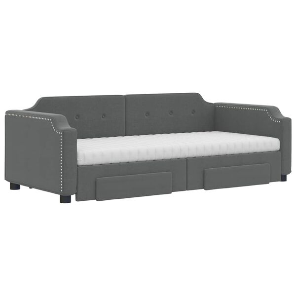 vidaXL Daybed with Trundle and Drawers Dark Grey 90x190 cm Fabric