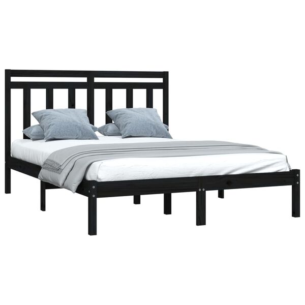 vidaXL Bed Frame without Mattress Black 140x190 cm Solid Wood