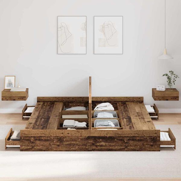 vidaXL Storage Bed Frame Old Wood 200 x 200 cm Engineered Wood