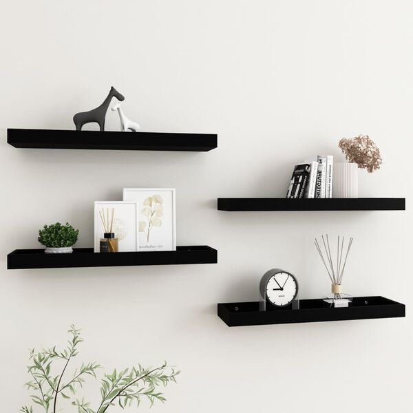 vidaXL Loggia Wall Shelves 4 pcs Black 60x15x4 cm MDF