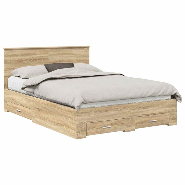 vidaXL Bed Frame with Drawer Sonoma Oak 140 x 190 cm Engineered Wood