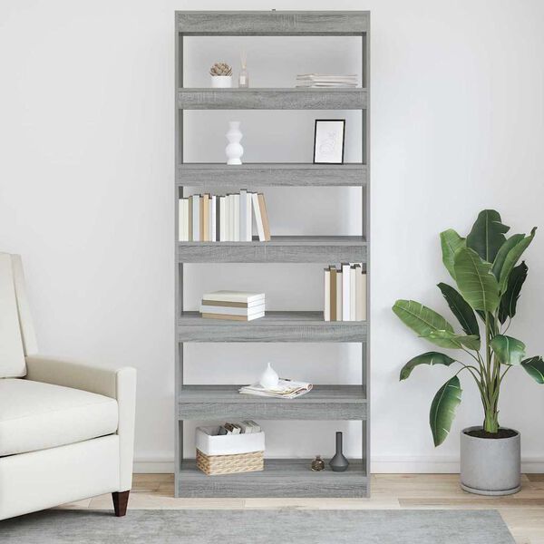 vidaXL Book Cabinet Grey Sonoma 80 x 30 x 198 cm Engineered Wood