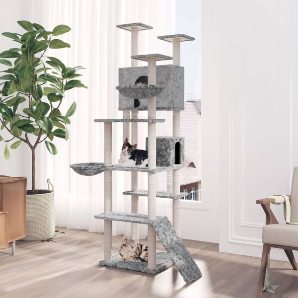 vidaXL Cat Tree with Sisal Scratching Posts Light Grey 191 cm