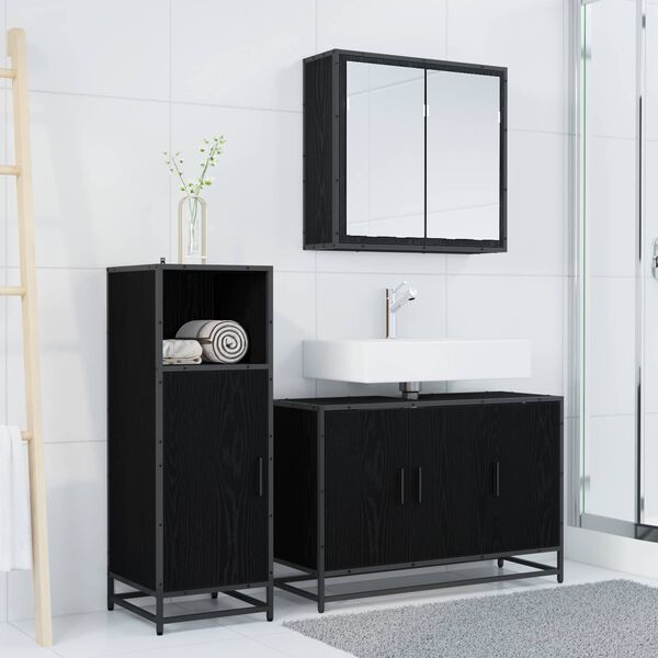 vidaXL Bathroom Furniture Set 3 pcs Black Oak Engineered Wood