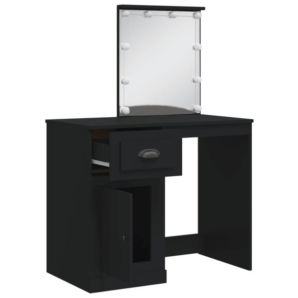 vidaXL Dressing Table with LED Lights Black 90x42x132.5 cm