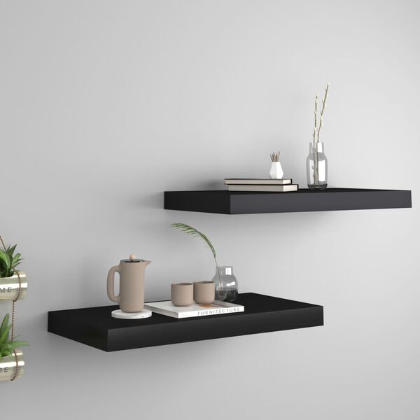 vidaXL Floating Wall Shelves 2 pcs Black 50x23x3.8 cm MDF