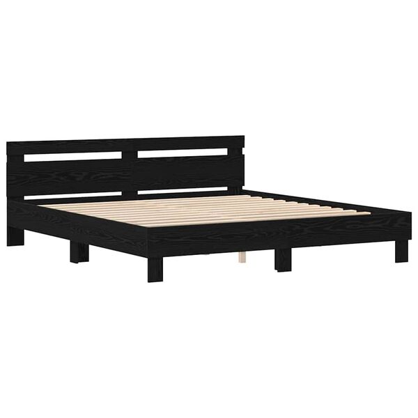 vidaXL Bed Frame with LED Black Oak 200 x 200 cm Engineered Wood