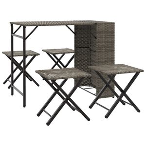 vidaXL 5 Piece Garden Camping Set Foldable Grey Poly Rattan
