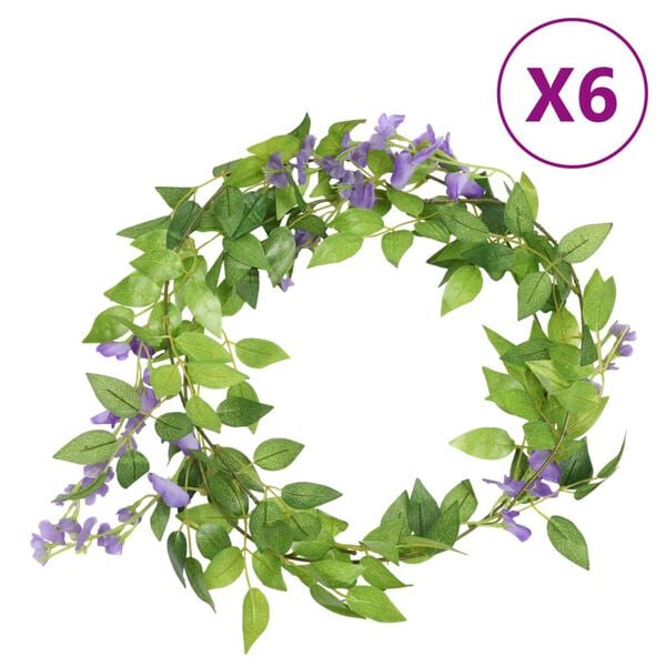 vidaXL Flower Garlands 6 pcs Purple 200 cm