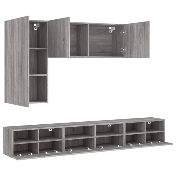 vidaXL 5 Piece TV Wall Cabinets Grey Sonoma Engineered Wood
