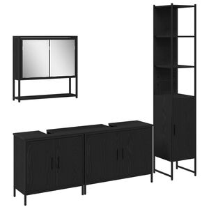 vidaXL Bathroom Furniture Set with Shelf 4 pcs Black Engineered wood