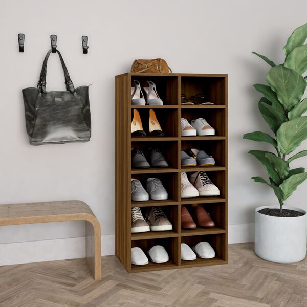 vidaXL Shoe Rack Brown Oak 54x34x100.5 cm Engineered Wood