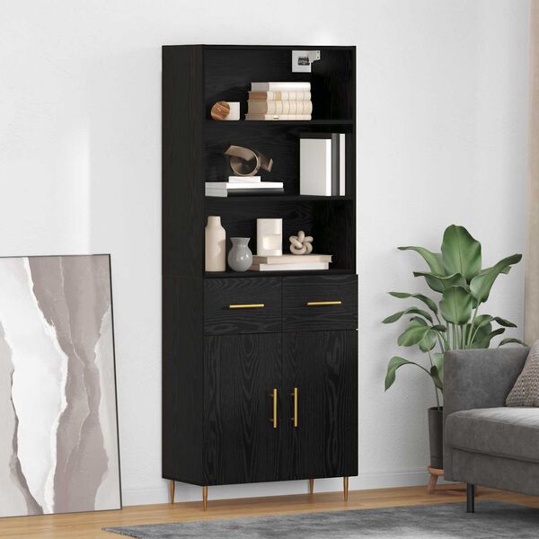 vidaXL Highboard Black Oak 69.5 x 34 x 180 cm Engineered Wood