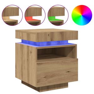 vidaXL Bedside Cabinet with LED Lights Artisan Oak 40x39x48.5 cm