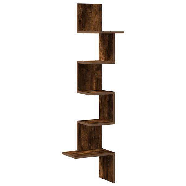 vidaXL Wall Corner Shelf Smoked Oak 32x32x127,5 cm Engineered Wood