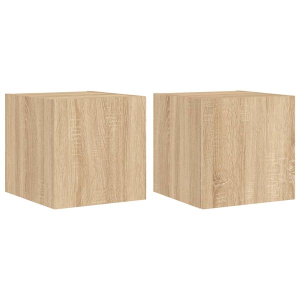 vidaXL TV Wall Cabinets with LED Lights 2 pcs Sonoma Oak 30.5x35x30 cm