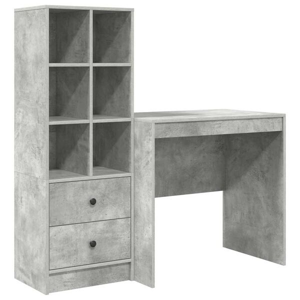 vidaXL Desk with Drawer 2 pcs Concrete Grey