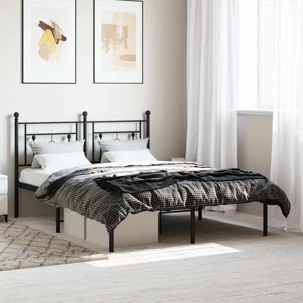 vidaXL Metal Bed Frame without Mattress with Headboard Black 140x200cm