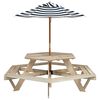 vidaXL Picnic Table for 6 Kids with Umbrella Hexagon Solid Wood Fir