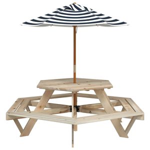 vidaXL Picnic Table for 6 Kids with Umbrella Hexagon Solid Wood Fir