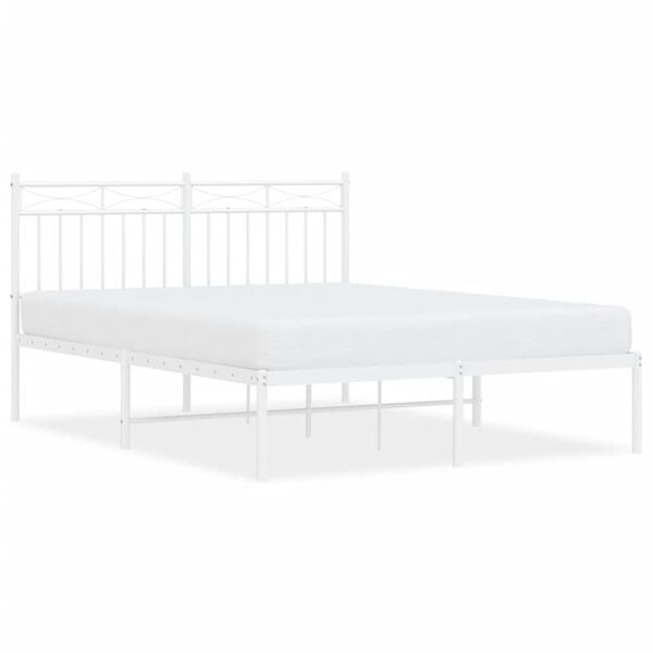 vidaXL Metal Bed Frame without Mattress with Headboard White 140x200cm