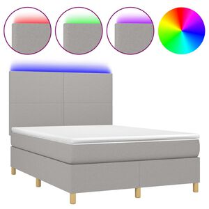 vidaXL Box Spring Bed with Mattress&LED Light Grey 140x190 cm Fabric
