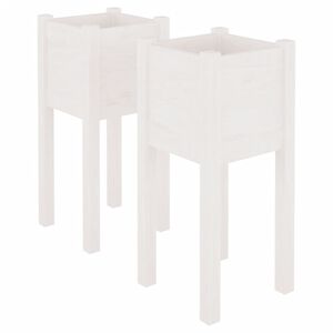 vidaXL Planter | Set of 2 | White | Solid Pinewood | 31 x 31 x 70 cm | Durable