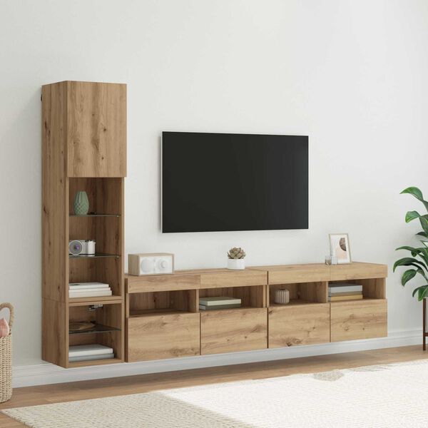 vidaXL TV Wall Unit with LED 4 pcs Artisan Oak Engineered Wood