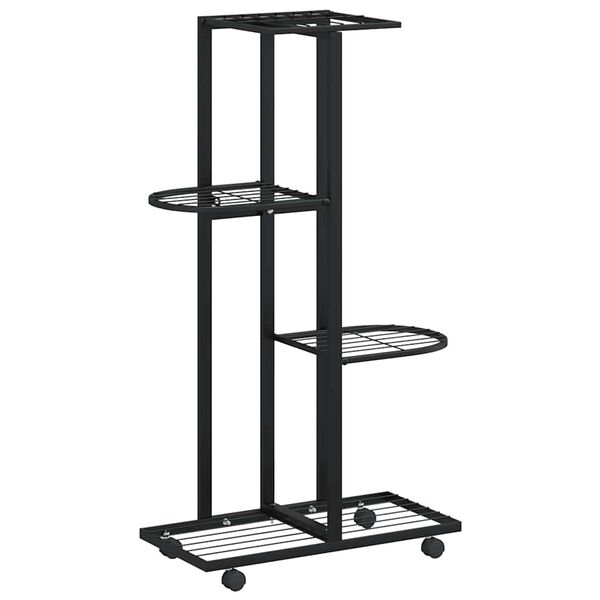 vidaXL 4-Floor Flower Stand with Wheels 44x23x80 cm Black Iron