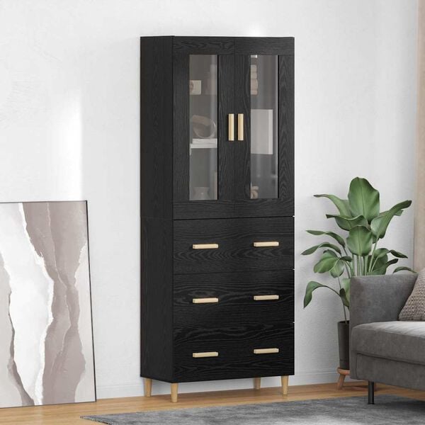 vidaXL Highboard with Drawer Black Oak 69.5 x 34 x 180 cm