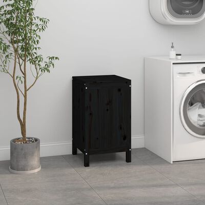 vidaXL Laundry Box Black 44x44x76 cm Solid Wood Pine