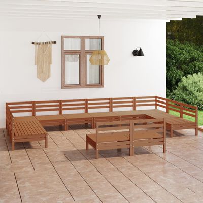 vidaXL 12 Piece Garden Lounge Set Honey Brown Solid Wood Pine