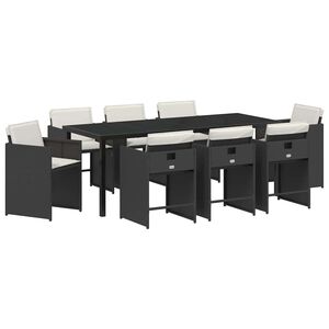vidaXL Garden Dining Set 9 pcs Black Poly Rattan